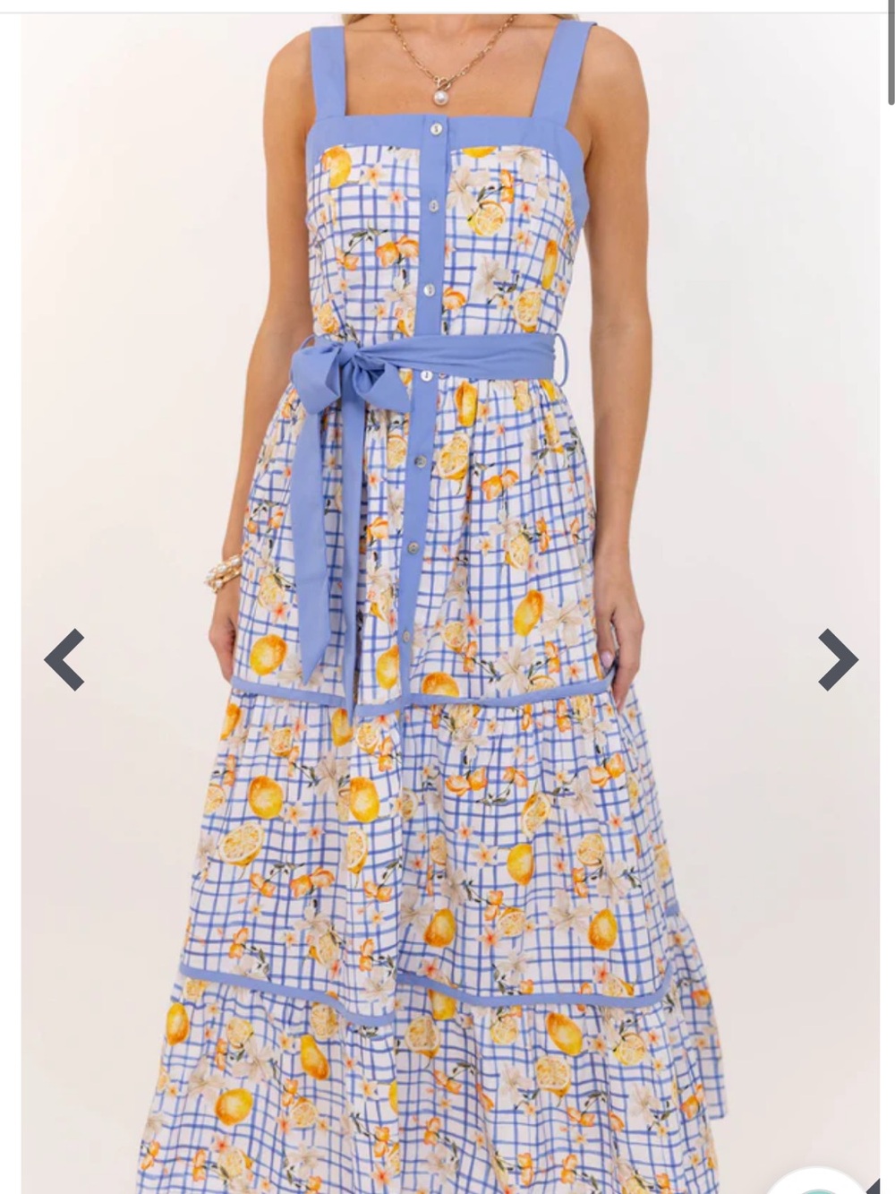 New Blue Gingham Lemon Print Bow Maxi Dress - Picture 3 of 9